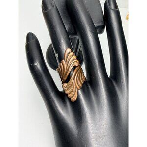 Vintage Southwestern Solid Copper Bypass Sculpted Leaf Swirl Statement Ring
